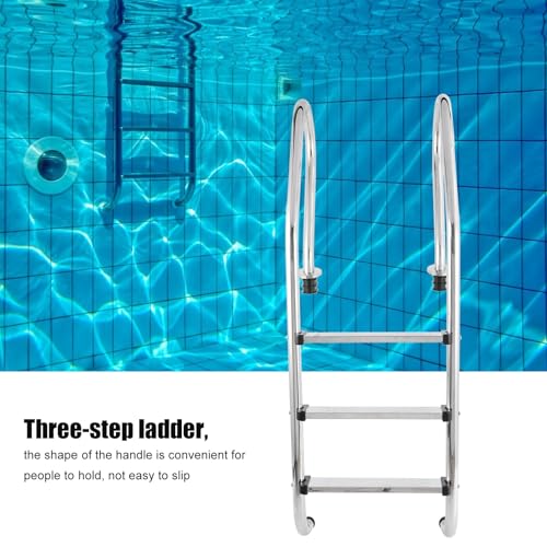 Escalera para piscina de acero inoxidable con 3 peldaños antideslizantes miniatura 2