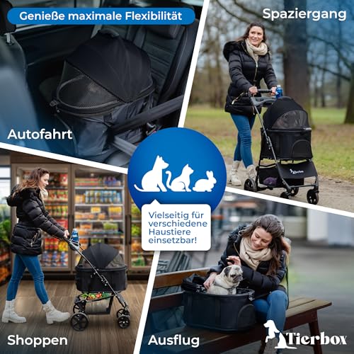 Tierbox Hundebuggy Hundewagen klappbar mit QuickFold, einfacher Transport, Traglast bis 15 kg - Schwarz