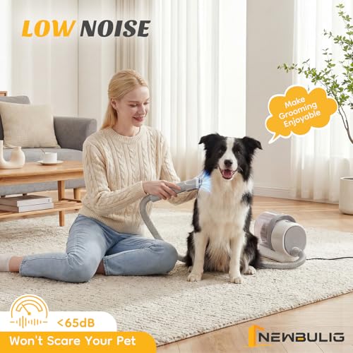 Image of NEWBULIG Pet Grooming Vacuum Kit, 2.5L Dust Cup, 3 Suction Modes and 5 Groomer Tools, Dog Clippers with Cordless Low Noise for Cats, Dogs Other Animals Hair Trimmer