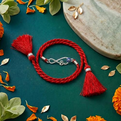 Image of ZAVYA 925 Pure Silver Infinity Bro Mauli Rakhi for Brother | CZ Premium Silver Bracelet for Bhaiya | Rhodium Plated Designer Raksha Bandhan Gift | Rakhi Set with Certificate and Roli Chawal