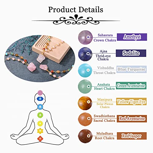 Jovivi Healing Stone Necklaces 7 Chakra Beads Necklace For Women Adjustable 14K Gold Plated Wire Wrapped Raw Rose Quartz Crystal Pendant Necklace Gemstone Jewelry Mothers Day Gift #TOP6