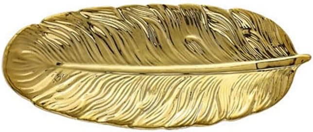 Ceramic Storage Tray Handmade Feather Decoration Bedroom Jewelry Storage Box Living Room Desktop Creative Key Tray (Color : Gray, Size : 36x12cm) (Gray 26x12cm)