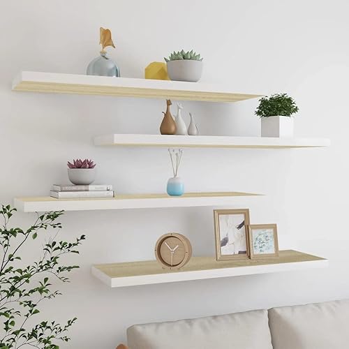 Miniatura 158 de Estantes flotantes de pared, 2 piezas de madera de fibropanel de densidad media gris de 47.2 x 9.3 x 1.5 pulgadas, estante de almacenamiento