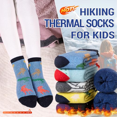 Image of Eocom Kids Wool Socks For Boys Girls Warm Hiking Thermal Winter Cozy Soft Thick Toddlers Crew Boot Socks 6 Pairs
