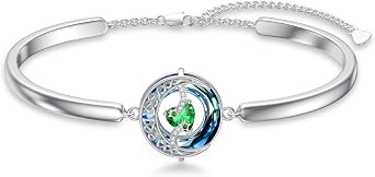 TOUPOP Birthstone Bracelet for Women 925 Sterling Silver Moon and Star Bracelets with Blue Circle Crystal Celtic Moon Jewelry Anniversary Birthday Christmas Gifts for Women Mum Her Wife