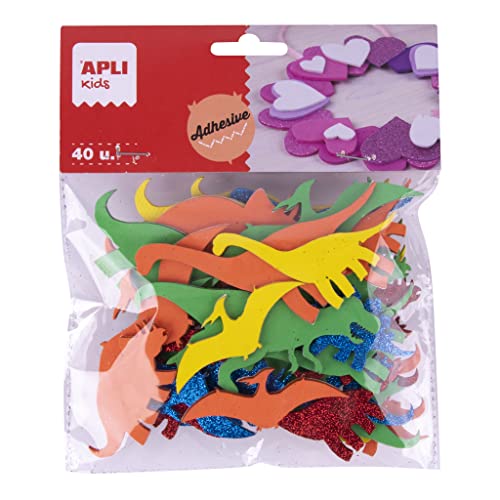 APLI Kids 18972 - Dinosaurios de goma EVA adhesiva de colores surtidos - 40 dinosaurios de formas surtidas para manualidades