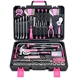 KOOPOOL 159 Piece Pink Tool Set, Tool Kit for Women, General Household pink tool kit for Home Auto Repair, Basic Mechanic Tool Box, with Storage Case