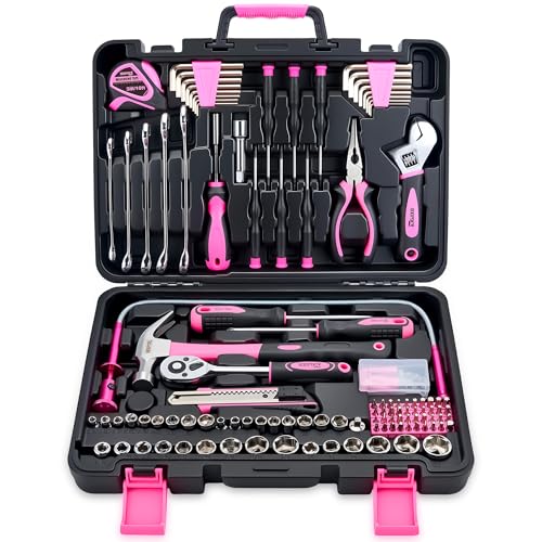 Image of KOOPOOL 159 Piece Pink Tool Set, Tool Kit for Women, General Household pink tool kit for Home Auto Repair, Basic Mechanic Tool Box, with Storage Case