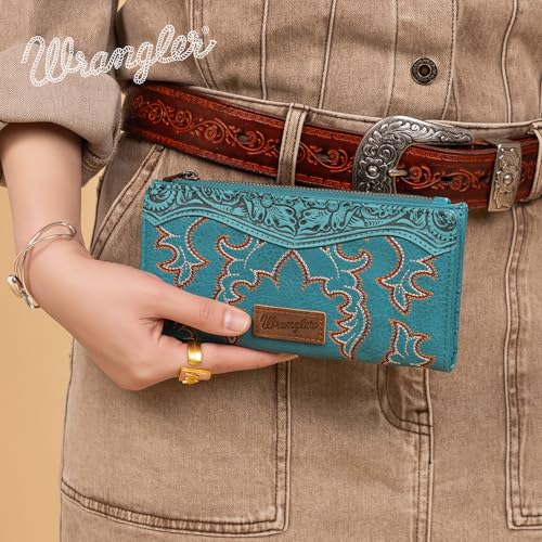 Wrangler Wristlet Wallets Western Wallet for Women Floral Tooled Womens Wallet Boot Stitch Purses3