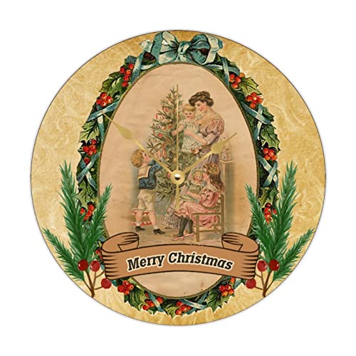 Horloge murale vintage en bois avec Père Noël rétro de 38cm