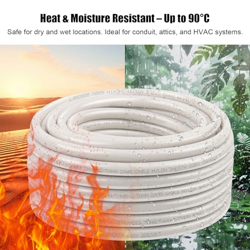 Image of 2AWG THHN Electrical Wire 50FT - Stranded Bare Copper Conductor with PVC and Nylon Insulation, Heat and Oil Resistant Cable for Indoor & Outdoor Wiring
