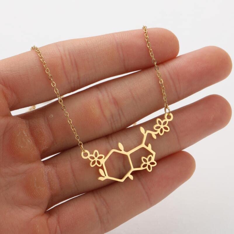 Stainless Steel Gold and Silver Plating Serotonin Molecule Pendant Necklace3