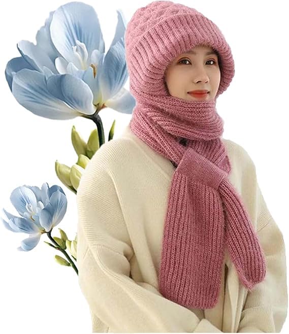 tapuji 2 in 1 Windproof Scarf with Cap Integrated Ear Guard Hat Plus Velvet, Winter Warm Soft Knitted Beanie Hats Scarf- Woolen Lovely Muffler Fur Cap Stylish Headwear for Women & Girls (Mix color)-picture-10