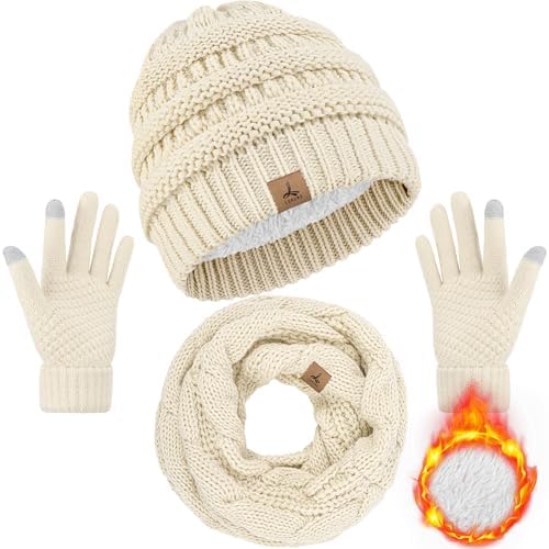 Winter Beanie Hat Scarf Gloves, Warm Fleece Knit Hats Touch Scree...