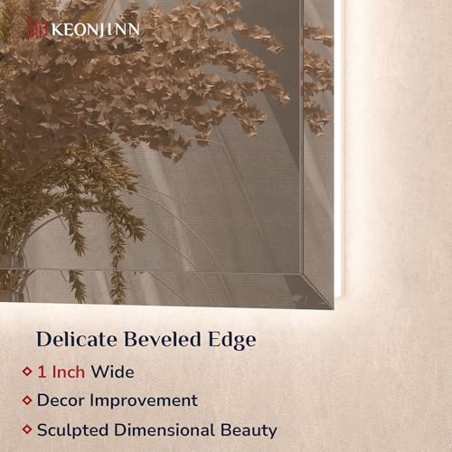 Keonjinn 40 x 24 Inch Backlit LED Mirror for Bathroom, Beveled Frameless Mirror with Backlight, Safe Tempered Glass, UL-Listed LED Driver, 3 Color Lights, Defogging, Decorative(Horizontal/Vertical) by Keonjinn - Image 3