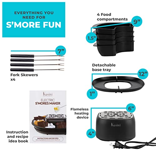 Kusini Smores Maker Tabletop Indoor - Flameless Electric Marshmallow Roaster – 4 Detachable Trays & 4 Roasting Forks – Gift Set & Date Night Idea. Movie Night Supplies & Housewarming Gift #TOP5