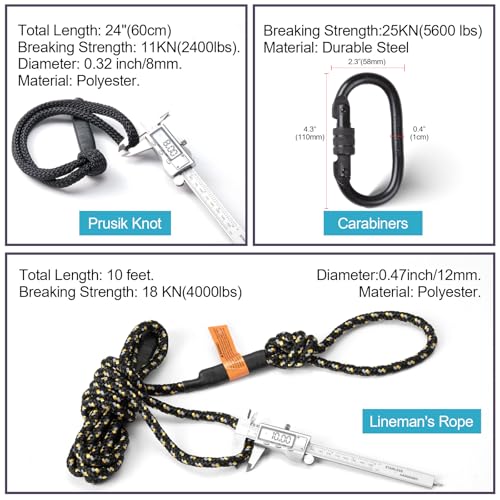 Huntury Treestand Safety Rope, Linemans Rope for Hunting, Tree Stand Safety Line, Tree Tether Rope, Life Lines for Tree Stands(10 feet) (Reflective (Black Yellow White)) - Thumbnail 6