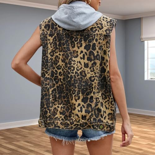 Women's Hooded Denim Vest, Oversized Casual Jean Jacket, Detachable Hood, Plus Size4