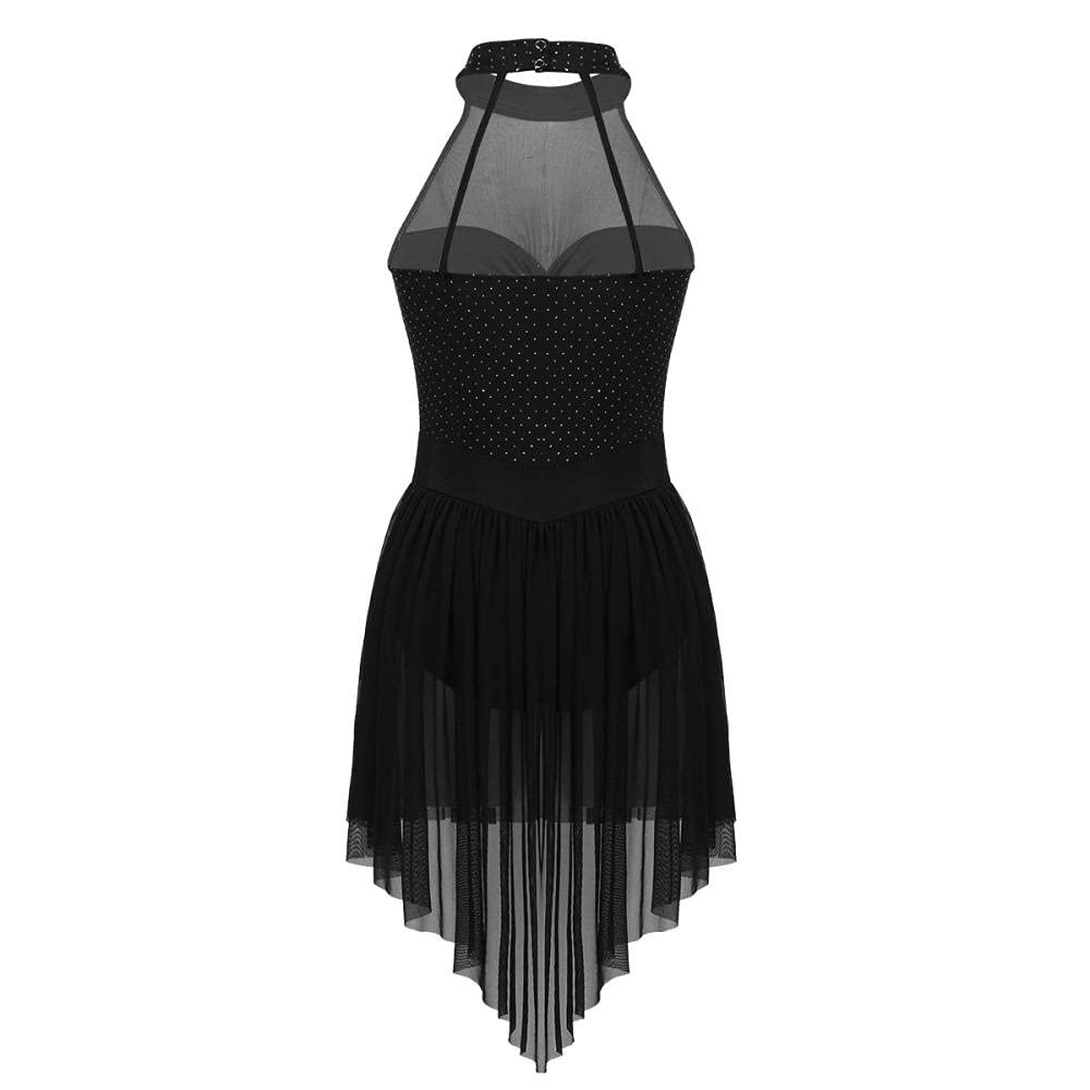 Damen Nachthemden & Nachthemden Damen Ballerina Tanzkurs Kleid Neckholder Polka Dots Unregelmäßiger Tüllsaum Gymnastik Trikot Tanzkleid für Damen (Schwarz M)