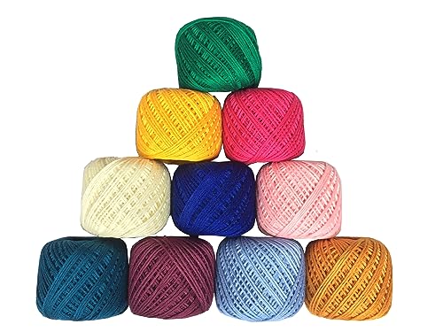 Homeistic Applience Crochet Cotton Tatting Thread Yarn For Knitting And Craft Making Combo 35 To 40 M Approximate And Thread Size Is 1 Mm (Light Multicolor 1St No, Pack Of 10) - 230 Grams
