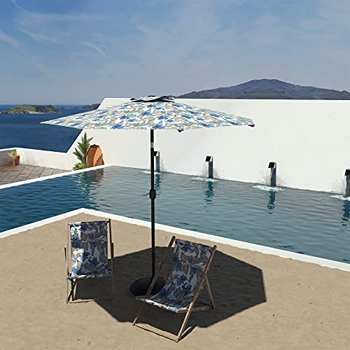 Lvtxiii 9' Patio Umbrella Outdoor Printed Umbrella With Push Button Tilt And Crank For Table Market Garden Backyard Swimming Pool, 8 Ribs (Simply Daisy Blue) #TOP6