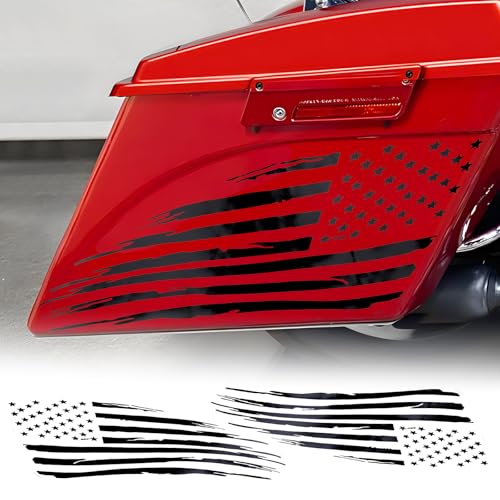 Image of Fits 1993-2013 Davidson American Flag Saddle Bag Side Decals Exterior SaddleBag Vinyl Cover Accessories Black