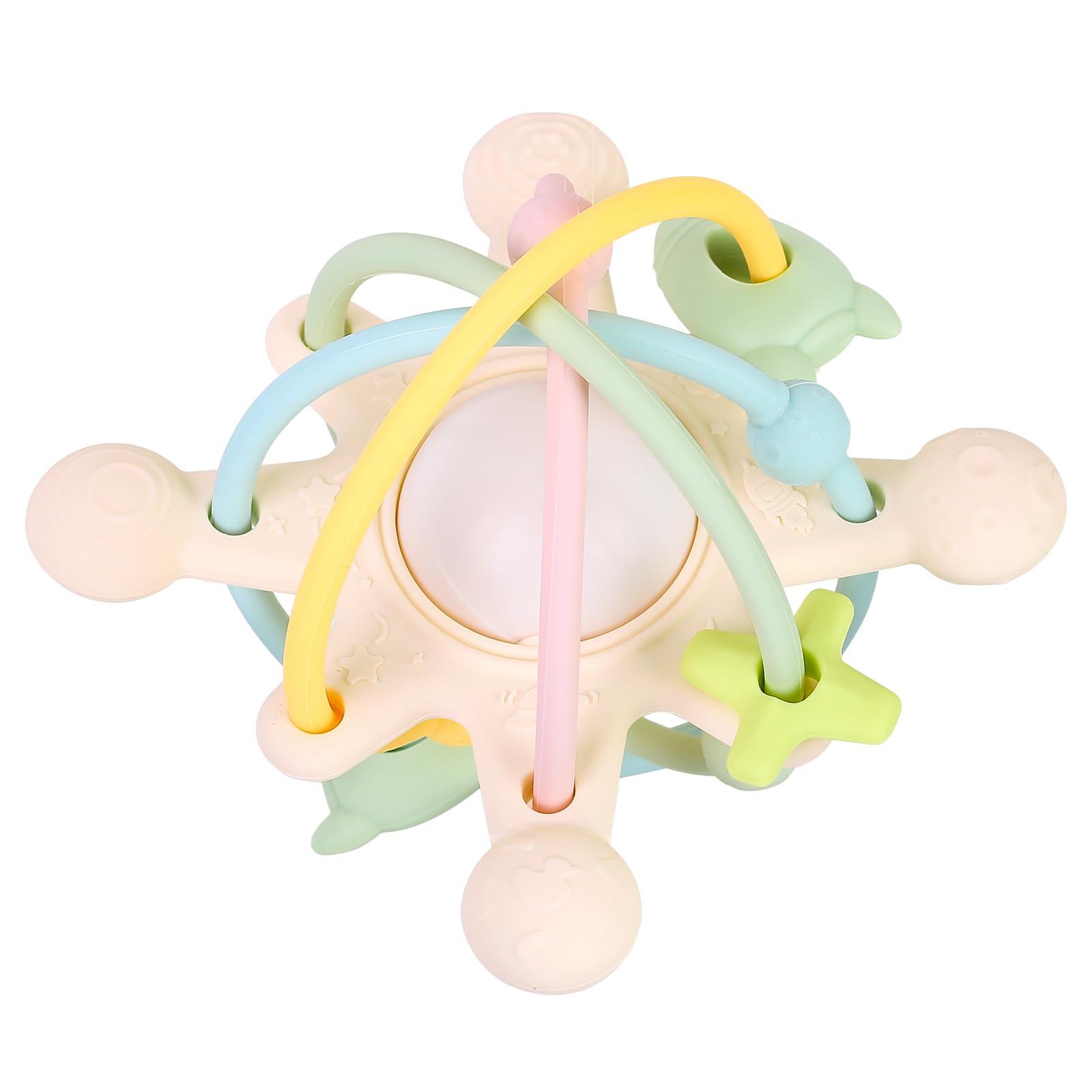 Uncle yang Baby Greifball Silikon mit Rassel, Beißring Zahnungshilfe ab 0 Monate, Sensorisches Beißspielzeug BPA-frei, Manhattan Ball für Neugeborene – Milchweiß oder Sandweiß (Milchweiß)