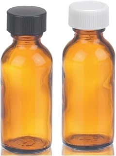 Wheaton W216842 Boston Round Bottle, Amber Glass, Capacity 1oz with 20-400 White Polypropylene PTFE Faced Foamed Polyethylene Lined Screw Cap, Diameter 31mm x 79mm (Case of 48)