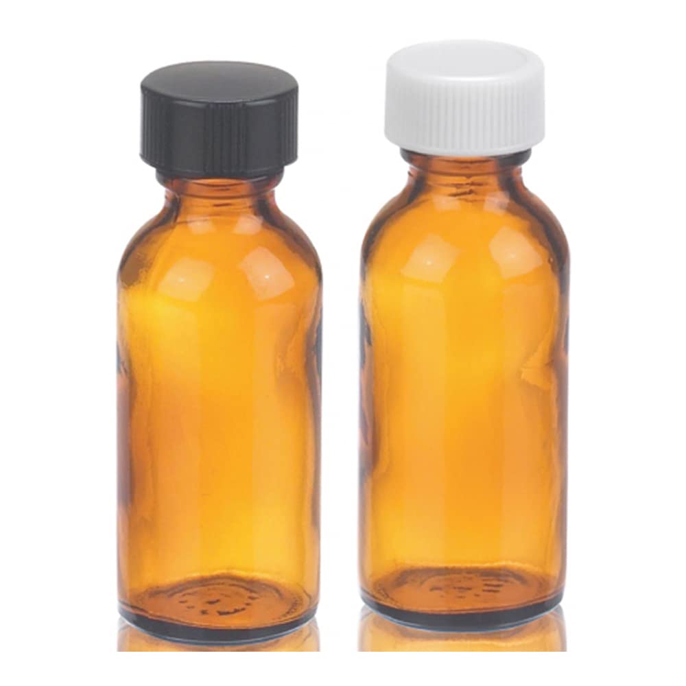 Wheaton W216859 Boston Round Bottle, Amber Glass, Capacity 1oz With 20-400 White Polypropylene Poly-Vinyl Lined Screw Cap, Diameter 31mm x 79mm (Case Of 432)