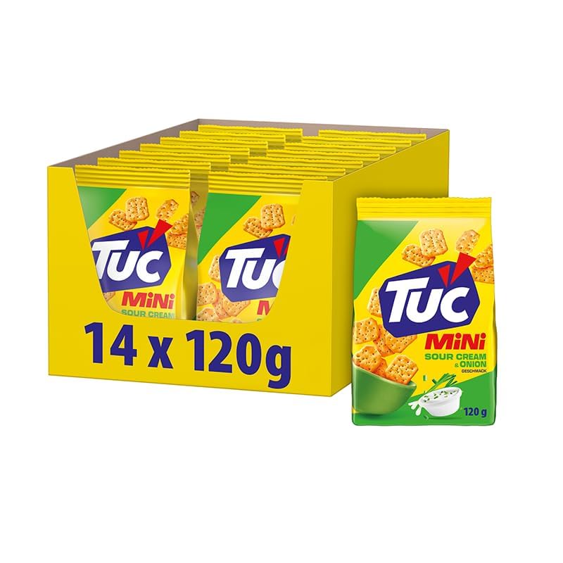 TUC Mini Sour Cream & Onion Feiner Snack-Cracker im Mini-Format mit Sauerrahm-Zwiebel Geschmack 14 x 120g