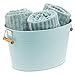 Produktbild mDesign ovaler Metallkorb mit Griffen für das Badezimmer  tragbare Blechwanne für Handtücher, Shampoo, Lotion usw.  18 L Aufbewahrungskorb aus Metall und Bambus  minzgrün