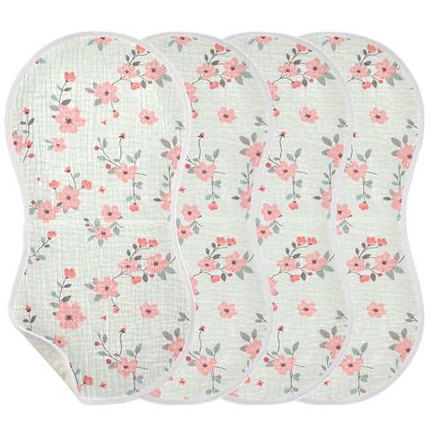 Flowers Cotton Burp Cloths Easy Care Milk Spit Up Cloth for Babies Girls and Boys Set of 2, 22x11in3