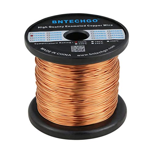 BNTECHGO 18 AWG Magnet Wire - Enameled Copper Wire - Enameled Magnet Winding Wire - 3.0 lb - 0.0393" Diameter 1 Spool Coil Natural Temperature Rating 155℃ Widely Used for Transformers Inductors
