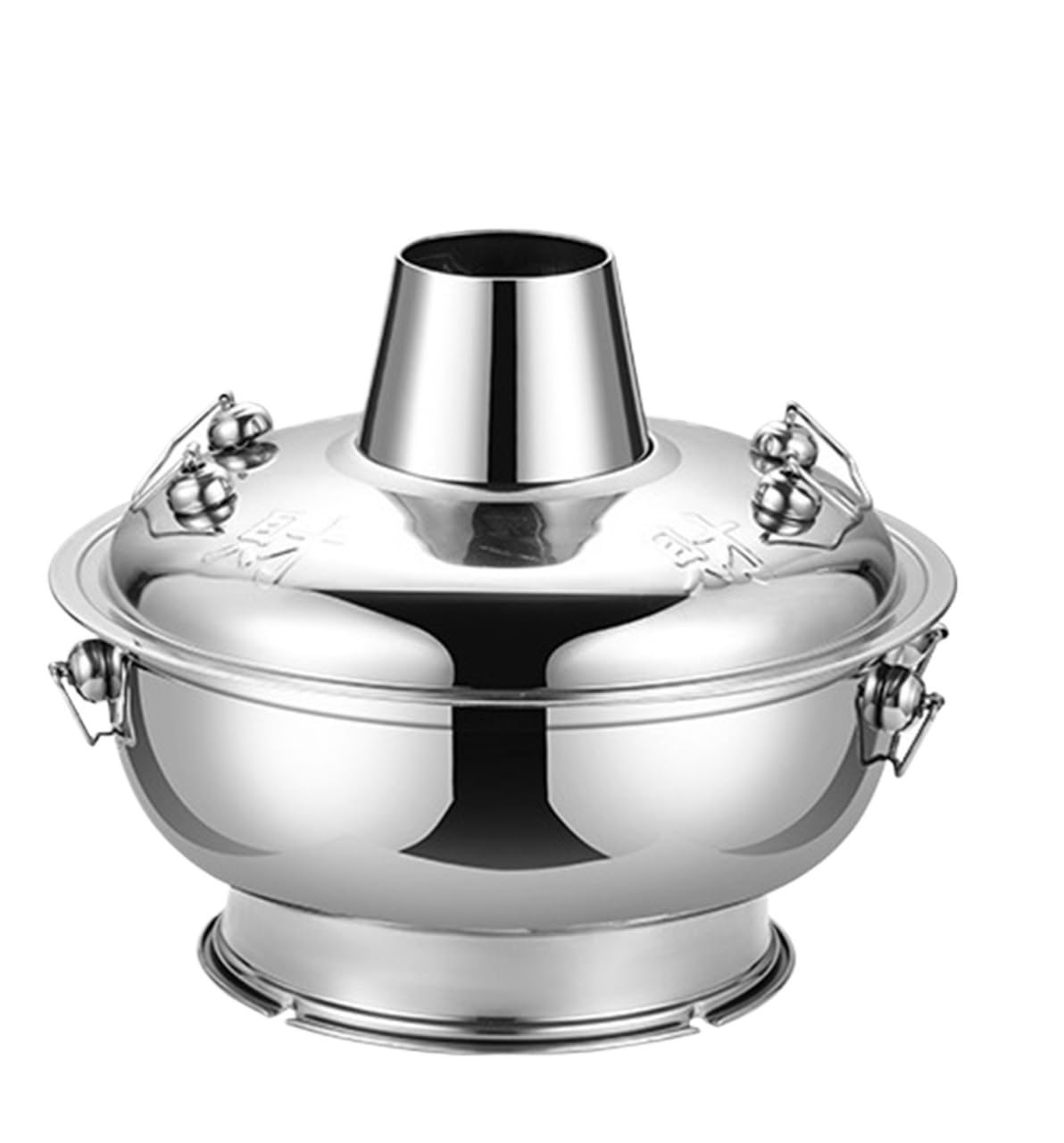 asdchZen Chinese Hot Pot Shabu Hot Pot Stainless Steel Hot Pot Pan Cassette Stove Hot Pot For Home Party Charcoal Kitchen Cooking Pot,Silver,34cm