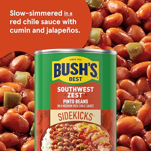 Image of Bush's Best Southwest Zest Pinto Beans, 15 oz, (Pack of 12) | Canned, Source of Plant Based Protein and Fiber, Low Fat, Gluten Free