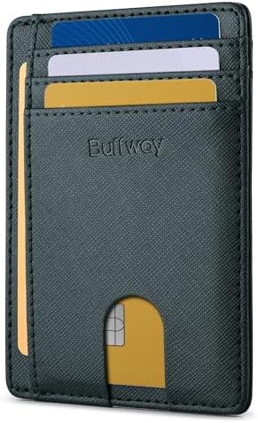 Buffway Mens Slim Wallet, Minimalist Thin Front Pocket Leather Credit Card Holder with RFID Blocking for Work Travel