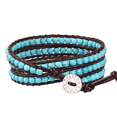 Image of KELITCH Turquoise Beads Bracelets Leather 3 Wrap Bracelet Handmade Women Heart Jewelry