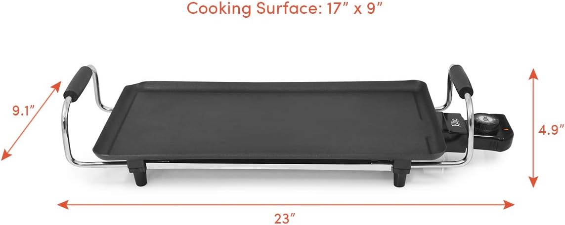 Elite Gourmet EGR-4423 Electric 17" x 9" Griddle, Cool-touch Handles Non-Stick Surface, Removable/Adjustable Thermostat, Skid Free-Rubber Feet