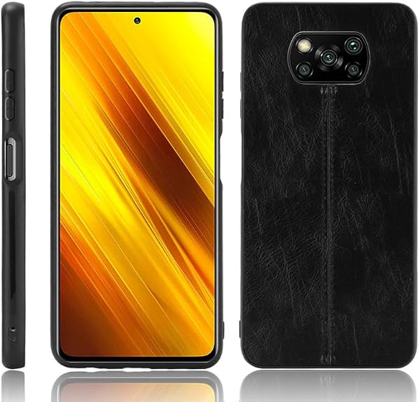 Funda Compatible con Xiaomi Poco X3 NFC, Compatible con Xiaomi Poco X3 NFC 4G M2007J20CG [Textura de Cuero PU][PU+PC+TPU] Protección de Cámara 3 en 1 Cubierta Negro