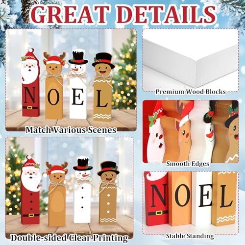 Christmas Noel Decorations, Wooden Noel Block Table Centerpiece Sign, Santa Claus Reindeer Snowman Tiered Tray Decor for Xmas Winter Holiday Home Decor (Xmas) – Image 4