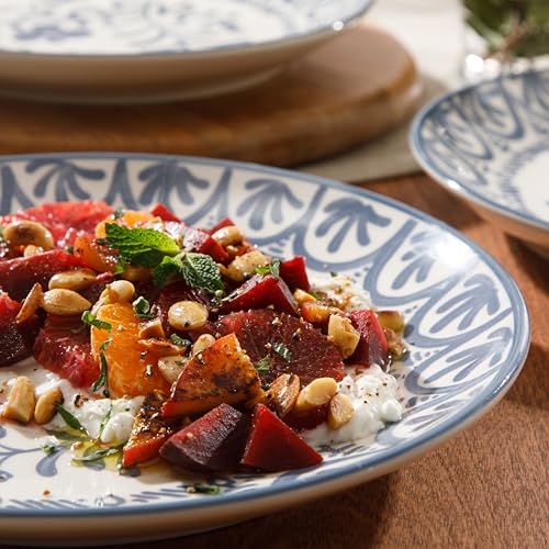 Bloomhouse - 2-Time Oprah’s Favorite Things - Valencia Flor 4 Piece 10.75” Dinner Plate Set, Stoneware Plates, Mediterranean Floral Decal Design, Microwave & Dishwasher Safe, Iris Blue by bloomhouse - Image 4