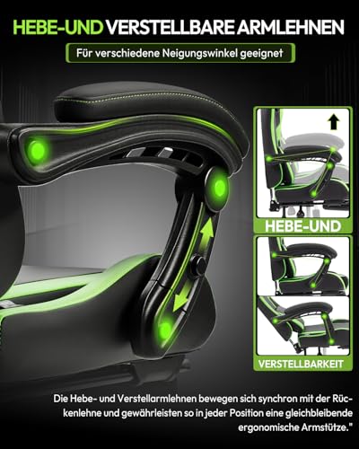 Gaming Stuhl Bürostuhl Gaming Sessel mit höhenverstellbaren Linkage-Armlehnen, ergonomischer Gamer Stuhl mit Fußstütze… – Ansicht 5
