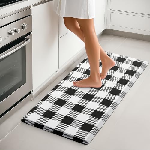 MAYHMYO Kitchen Mat Cushioned 1/2 Inch Thick Anti Fatigue Kitchen Rug Black and White Kitchen Floor Mat Non-Skid & Waterproof Kitchen Rug Comfort Standing Desk Mat for Home Office Sink
