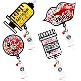 4 Pieces Nurse Retractable Badge Reel Glitter Nurse ID Badge Holder Syringe Nurse Retractable Badge