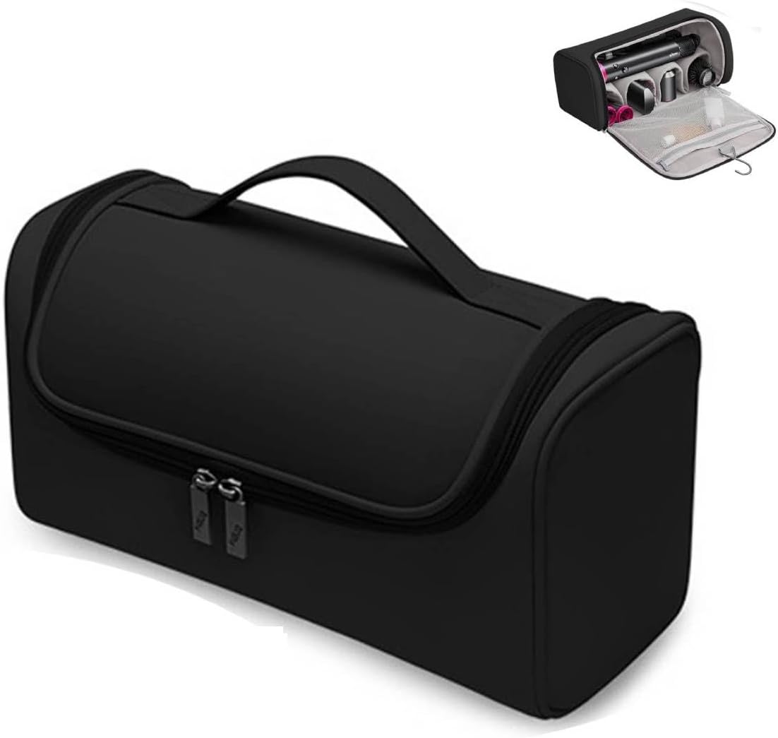 - MAYCREATEยฎ Travel Storage Bag for Dyson Air wrap Holder Hair Styler Organizer for Airwrap Attachments Portable Storage Bag with Hanging Hook, Black (Bag Only)