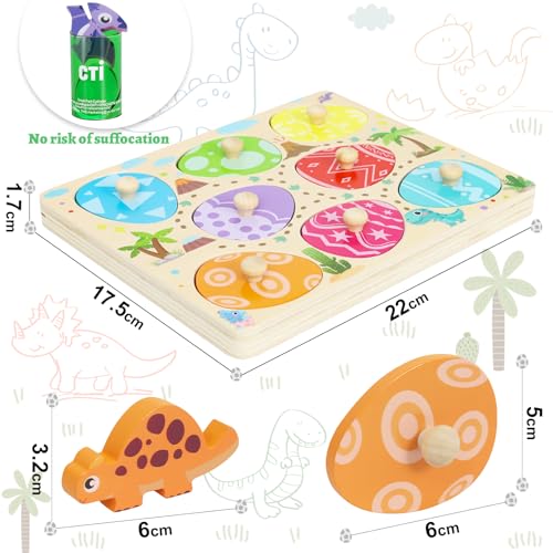 LZDMY Montessori Spielzeug ab 1 Jahr Baby Holzpuzzle, Dino Eier Motorikspielzeug für 10-36 Monate Mädchen Junge Kinder Greifpuzzle Steckspielzeug Sortierspiel Geburtstag Ostern Weihnacht Geschenk
