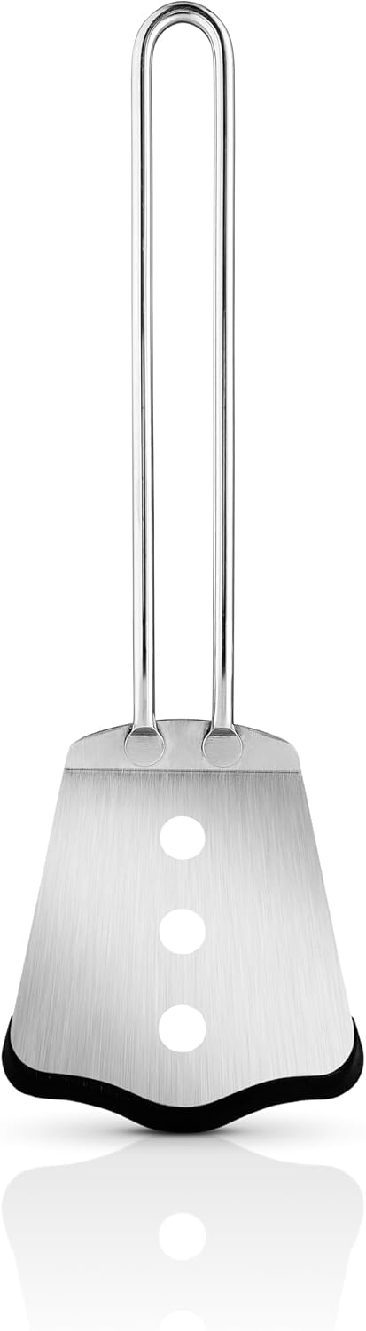 Eva Trio Short Spatula with Silicone, No More Scratched Coatings - The Silicone End Protects Surfaces | Polished Steel