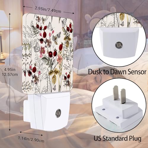 Image of Vintage Flower Night Light, Butterfly Plug into Wall with Dusk to Dawn Light Sensors, Warm Nightlights for Bedroom, Bathroom, Hallway, Kitchen, Gifts Ideal for Girls Women