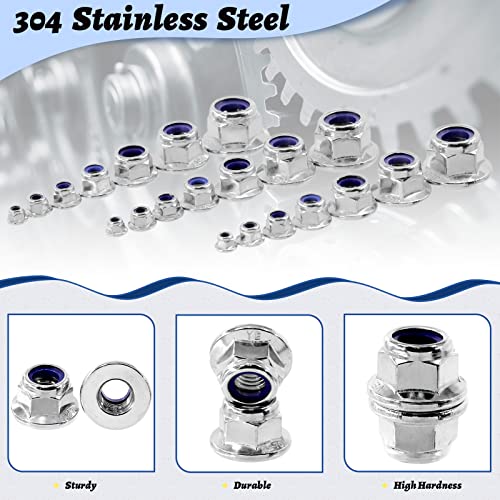 Glarks 15Pcs M5 304 Stainless Steel Hex Flange Nut Nylon Insert Lock Nuts, Bright Finish For Furniture Machinery Industry Fasteners #TOP4