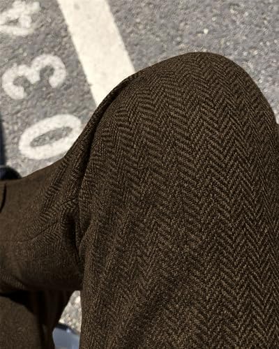 Men's Vintage Herringbone Tweed Suit Pants Slim Fit Thick Wool Flat Front Dress Trousers4